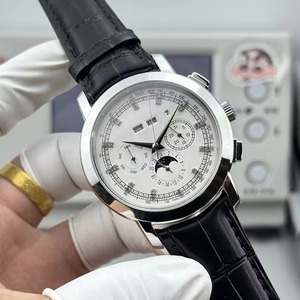 Reloj Cronógrafo Automático de Edición Limitada Personalizado con Fase Lunar, Caja Plateada, Correa de Cuero Negra, para Hombre, de Alta Gama y Lujo - Product Image 2
