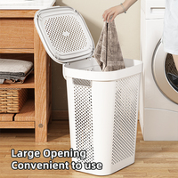 Grand panier à linge en plastique, bac à linge ventilé avec couvercle rabattable, chariot de rangement pour vêtements sales, boîte organisatrice de vêtements avec roulettes