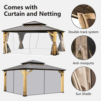 Pergola bioclimatique de luxe moderne en aluminium à toit rigide à double niveau avec rideaux pour patio et jardin