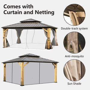 Gazebo de Aluminio Moderno de Lujo con Techo Rígido de Dos Niveles, Pabellón Exterior Bioclimático con Cortinas para Patio y Jardín - Product Image 3