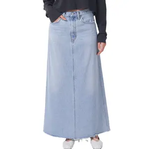 नई फैशन देवियों डेनिम स्कर्ट पूर्ण लंबाई टखने के लिए डेनिम नीली स्कर्ट