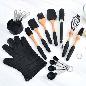 Manufacturer Supply Silicone Cookware <b>Set</b> Heat Resistant Baking Spatula Scraper Tool <b>Set</b> with Wooden Handle - Product Image 1