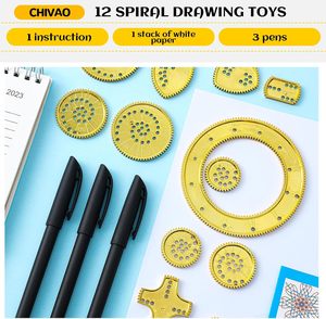 مجموعة أدوات رسم هندسية حلزونية الشكل، مسطرة دائرية، طقم رسم من مادة ABS، 8 قطع في علبة، أدوات فنية للرسم والتخطيط - Product Image 2