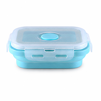 Boîte à lunch carrée pliable en silicone, compatible micro-ondes, avec couvercle verrouillable, pour la préparation des repas et les voyages (vente en gros)