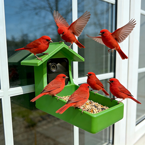 Casetta per Uccelli da Esterno in Plastica Resistente Stile Nordico Moderno con Vassoio per Semi Impermeabile Design Sospeso per Cardinali, Passeri e Colibrì - Product Image 1