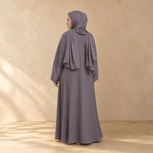 Abaya Elegante de Chifón Gris Malva Ahumado Mishkat Couture con Mangas Largas, Antiarrugas y Ligera, Ropa Modesta para Mujer - Product Image 1