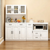 Armoire de cuisine haute blanche sur mesure avec porte vitrée, buffet de rangement pour micro-ondes, meuble de rangement pour salle à manger