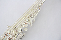 Saxophone soprano en Si bémol à prix d'usine, corps en laiton plaqué argent, conception de col monobloc avec clé G haute