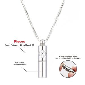 Collar <span class=keywords><strong>de</strong></span> aromaterapia <span class=keywords><strong>de</strong></span> los 12 signos del zodíaco, collar hueco <span class=keywords><strong>de</strong></span> acero <span class=keywords><strong>de</strong></span> titanio con botella <span class=keywords><strong>de</strong></span> <span class=keywords><strong>perfume</strong></span> para bodas, joyería para aliviar el estrés - Product Image 4