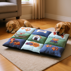 Coussin matelassé pour chien, thème chien, patchwork, bleu vert, 80 x 55 cm - Product Image 3
