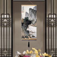 Parchemin chinois mural fait main avec pompons élégants 80x40cm – Peinture chinoise classique vintage sur toile, impressions HD, prêt à accrocher