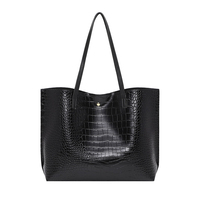 Sac fourre-tout en cuir PU croco brillant pour femme, grande capacité, sac à bandoulière, sac à main tendance de couleur unie avec poignée supérieure pour le shopping