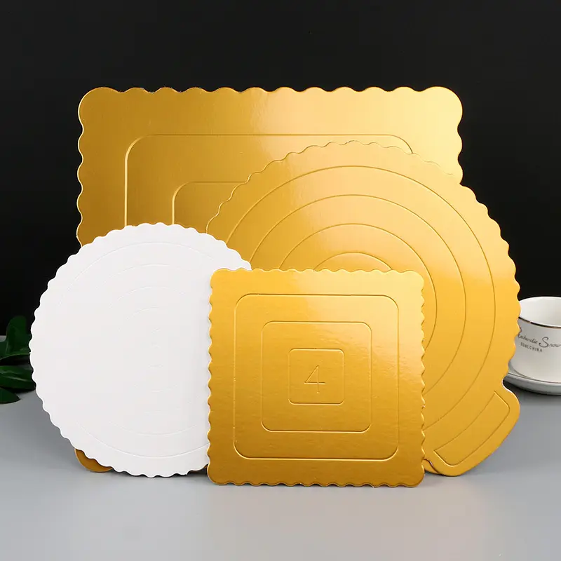 Wholesale White Card Gold Thickened Base Birthday Cake Round Tray Hard Paper Mat Mousse Pastry 4/6/8/10/12 Inch
