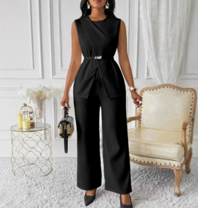 بلا أكمام قطعتين زي نسائي عمل أعلى قميص طقم فرك غربي ملابس صالون تجميل للنساء قماش احترافي - Product Image 3