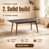 Table à manger extensible en pierre frittée avec pieds en bois massif