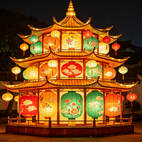 Lanterne Pagode Premium en Soie Étanche avec LED pour Décoration de Temple