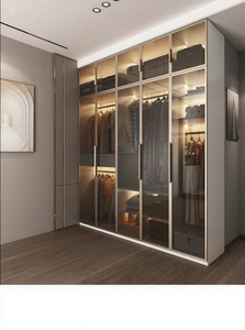 เฟอร์นิเจอร์ห้องนอนดีไซน์ทันสมัย ตู้เสื้อผ้าแบบวอล์กอินไม้แบบพกพา ปรับได้ ความจุขนาดใหญ่ ประตูไม้บานเลื่อน สำหรับใช้ในบ้าน - Product Image 1