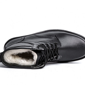Men's Winter Leather Snow <b>Boots</b> Thick Wool Lined Mid Heel Front Lace Solid Color Adult Shoes - Product Image 2