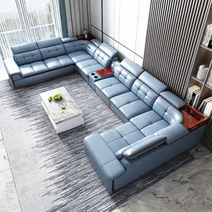 Hot Sale U Shape Luxury Living Room Sofas Sectional Furniture 10 Seaters Modern Genuine Leather Sofa