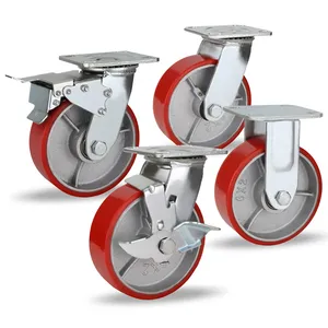 Ruota girevole Per impieghi gravosi freni a ruota in poliuretano rosso 4.000 libbre Per Set 4 ruote Per personalizzazione in ghisa