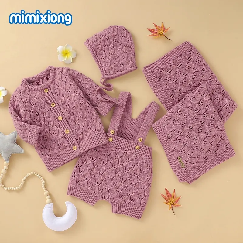 Mimixiong Wholesale Solid Color The Baby Suit Four Pieces For Summer Comfortable Soft Knitting Romper Clothing