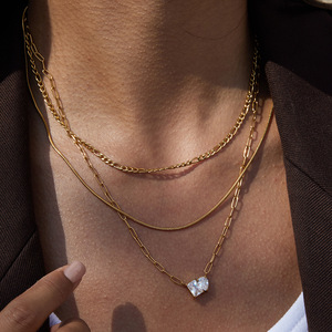 Collar de circonita con diseño geométrico en forma de corazón y engaste de garra, cadena para suéter, de acero inoxidable, joyería de moda para mujer - Product Image 3