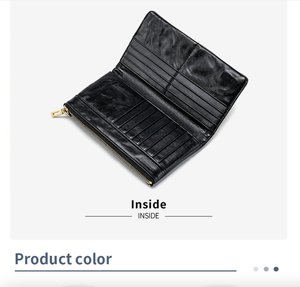 Ando Bag <b>Genuine</b> Cowhide <b>Leather</b> Long RFID <b>Wallet</b> for Women Vintage Card Holder with Zipper Pockets - Product Image 5