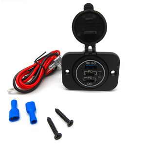 Nuevo cargador USB de coche de <span class=keywords><strong>3</strong></span> puertos Auto QC3.0 USB C PD cargador rápido con interruptor ON-OFF con panel de montaje para Auto <span class=keywords><strong>car</strong></span> Marine - Product Image 4