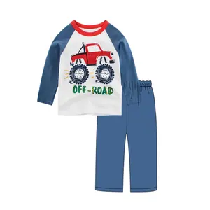 Toddler trẻ em bé trai cô gái xe ô tô thư in dài tay áo crewneck t Áo sơ mi Tops TEE quần áo cho màu xanh 1-7 năm