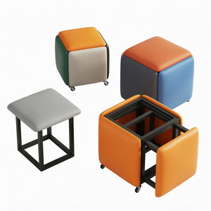 Reposapiés y Otomana Redonda de Cuero Moderna 5 en 1 Wayon - con Funda Extraíble para Villa - Almacenamiento para Sala de Estar - Product Image 1