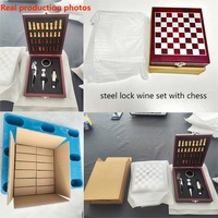 Tire-bouchon à vin en acier inoxydable de haute qualité coffret cadeau avec accessoires de vin d'échecs outils de barre boîte en bois gravée sur mesure