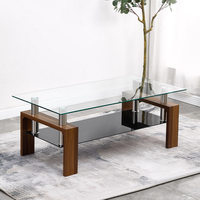 Table basse moderne minimaliste en verre trempé, design à double niveau, idéale pour les petits appartements, salons, bureaux et locations.