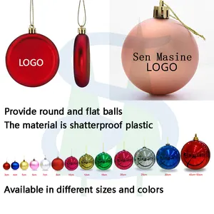 Boule de noël en plastique incassable, motif de LOGO personnalisé OEM ODM, boule de noël avec LOGO imprimé, ornement SENMASINE