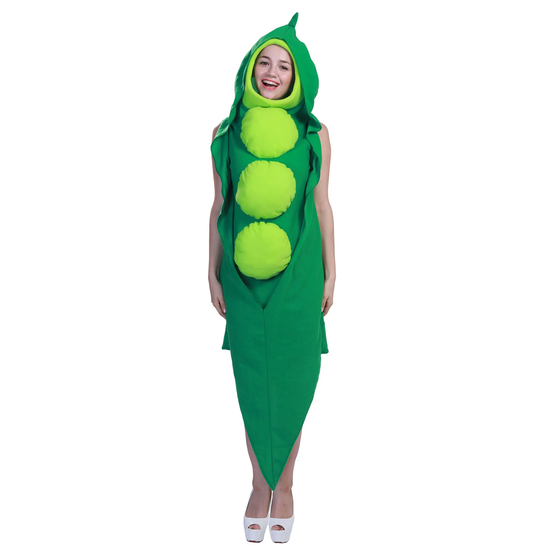 Disfraz con capucha verde para adulto, personaje de Mascota de guisante para Halloween o carnaval