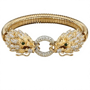 กำไลข้อมือรูปหัวเสือชุบทอง 18k ประดับเพชรซิร์คอน ปรับขนาดได้ ผลิตจากทองเหลือง เหมาะสำหรับงานปาร์ตี้ - Product Image 4