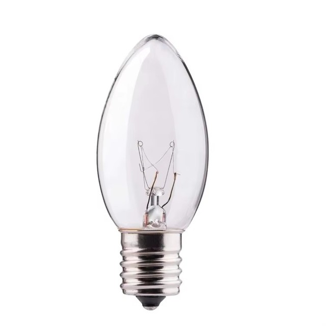 Hot Selling 110V-240V E14 E12 clear Color  C9 Candle Incandescent Bulb 5W 15W Tungsten Bulb  for Holiday ,  INC-C9