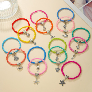 Conjunto de Pulseras de Cuentas de Vidrio de Colores con Colgante de Aleación de Ballena y Estrella de Mar, Joyería para Regalo, Amuleto de Moda Unisex - Product Image 3