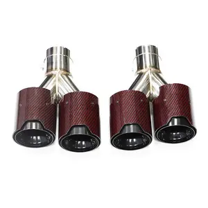 1 Pair Red Glossy Carbon Fiber Exhaust Tip For BMW Universal Dual M performance Muffler Tip 60mm Inlet Exhaust System Pipe