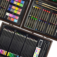 Ensemble de peinture artistique de 145 pièces, boîte à art en bois, kit de dessin avec crayons de couleur, pastels à l'huile, crayons de couleur, aquarelles, crayons à dessin