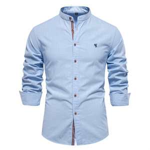 Nuova Moda Primavera-Estate: Camicia Casual da Uomo Senza Colletto in Cotone e Lino, Stile Giapponese, Tinta Unita, Maniche Lunghe, Traspirante - Product Image 5