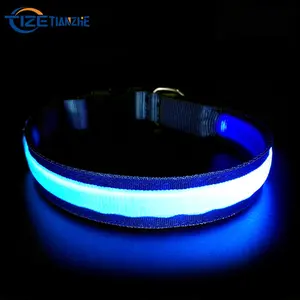 100%Waterproof Rechargeable Glow In Night Safety Adjustable LED Flashing Polyester Luminous Dog Collar