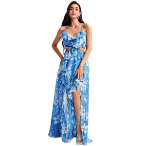 Vestido de noche para mujer, estampado floral, cintura imperio, escote corazón, vestido largo sin mangas para fiesta - Product Image 5