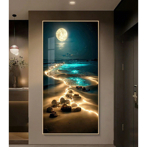 Peinture murale <span class=keywords><strong>moderne</strong></span> décorative en porcelaine de cristal avec LED, tableaux de paysage minimalistes de luxe pour salon - Product Image 2