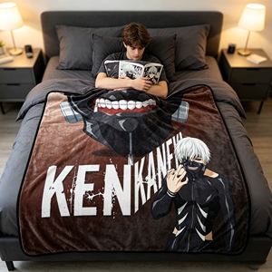Couverture en flanelle Tokyo Ghoul <span class=keywords><strong>Ken</strong></span> <span class=keywords><strong>Kaneki</strong></span>, douce, imprimée avec des motifs d'anime, pour canapé-lit, confortable, chaude, moderne, décoration d'intérieur pour toutes les saisons - Product Image 1