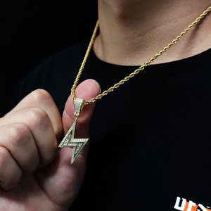 Gioielli di moda Bling Hip Hop ghiacciato fulmineo ciondolo <span class=keywords><strong>argento</strong></span> Gild Mens Cz collana di fulmini - Product Image 6