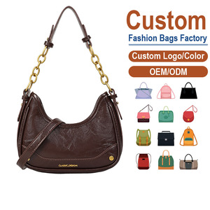 Customizable Authentic PU Crossbody Bag Vintage Brown Gold-Tone Chain Strap Metal <b>Rivets</b> Zipper | Natural Summer/Autumn - Product Image 1