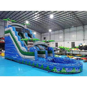 Toboggan aquatique gonflable commercial populaire en forme de palmier bleu, toboggan aquatique gonflable <span class=keywords><strong>à</strong></span> double voie avec piscine pour les fêtes dans la cour - Product Image 1