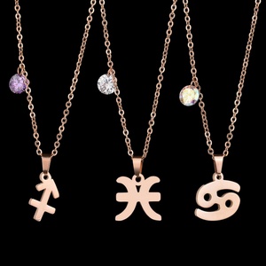 Joyería de Moda Dubái, Collar con Signo Zodiacal y Piedra de Nacimiento, Chapado en Oro de 18K, para Novia - Product Image 4