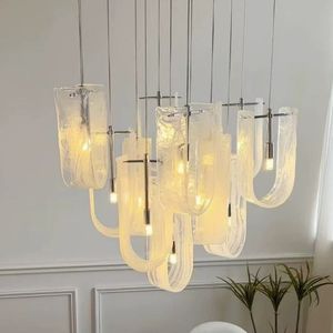 Lustre suspendu cylindrique en verre transparent Design Cluster Art Déco élégant-<span class=keywords><strong>Luminaire</strong></span> multi-lumières brumeux pour intérieurs modernes - Product Image 2