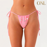 Ensemble de bikini triangle rose à paillettes, haut à nouer sur le devant, bas à nouer sur les côtés, tissu extensible à paillettes, idéal pour la plage, la piscine et les vacances